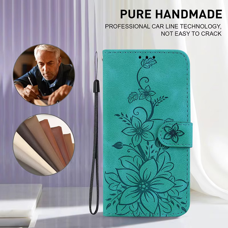 Magnetische Leder-Schutzhülle im Brieftaschen-Design für Realme 10 11 12 13 14 15 16 Pro Plus 5G sowie Realme 14X 15T 12 13 Lite in Purple und Turquoise - Bild 2