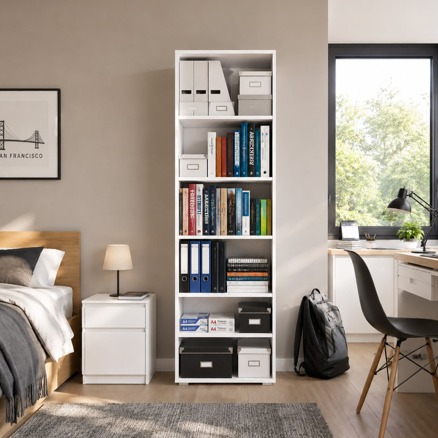 Der Weiße Stein Bibliothek mit 5 verstellbaren Regalen in Weiß, B/T/H: 60 x 30 x 195 cm - Bild 2