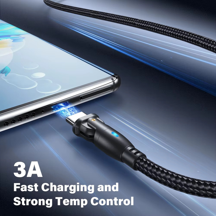 AUFU USB-Typ-C-Kabel mit 180 Grad drehbarem Stecker, 3 A Schnellladefunktion und Datenübertragung für Samsung, Xiaomi und Redmi, Schwarz/Rot - Bild 2