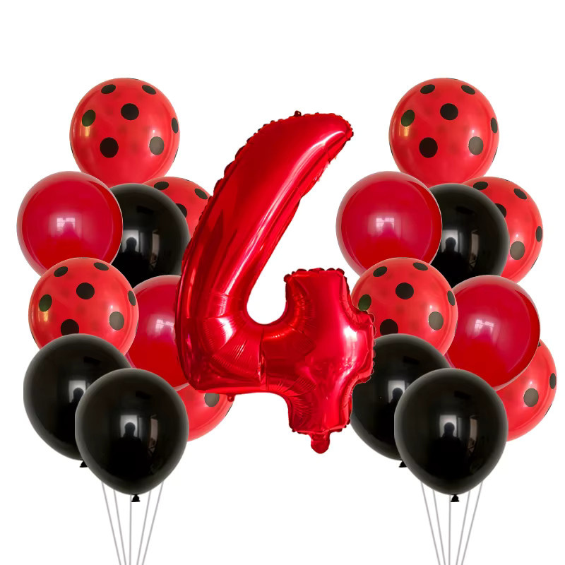 LQDIANTANG Marienkäfer Luftballons mit roten und schwarzen Punkten für deine Geburtstagsparty, 19 Stück, Durchmesser: 30,5 cm - Bild 2