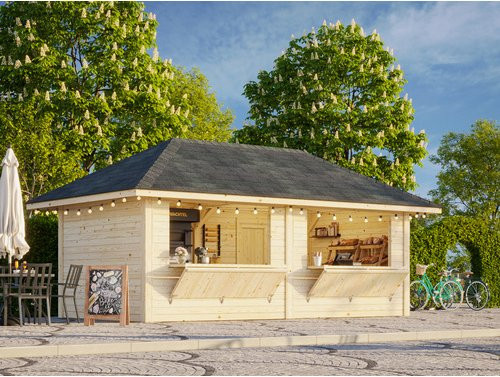 Marktstand Palmako Bianca Set 111 aus Fichtenholz mit Pyramidendach, braun, B/T/H: 588 x 300 x 319 cm - Bild 1