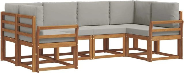 vidaXL Outdoor-Sofagarnitur 6-teilig L-Form aus Akazienholz mit Kissen in Grau und Natur - Bild 1