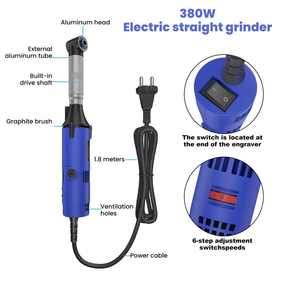 OWJHE Elektrischer gerader Schleifer für Keramikfliesen, 500 W, mit 6 variablen Geschwindigkeiten, Blau - Bild 3