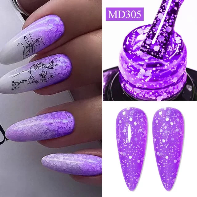 MSRUIOO Nagellack Gel, fluoreszierend, Schneeflocken-Glitzer, 8 ml - Bild 1