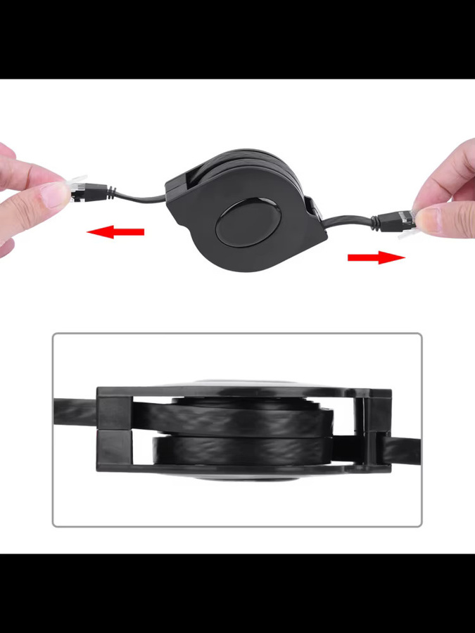 Qiilu CAT6 RJ45 LAN-Netzwerkkabel, einziehbar, Schwarz - Bild 4