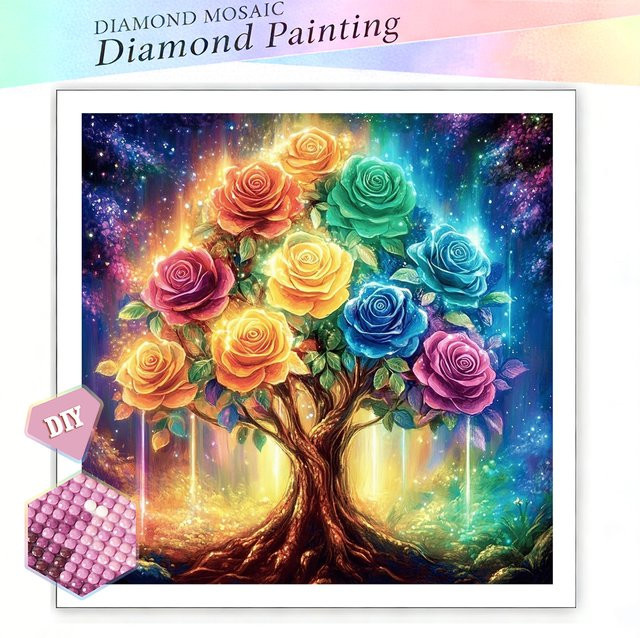 EverShine DIY Diamant-Stickerei Set Rosen-Mosaik mit bunten quadratischen und runden Diamanten zur Wanddekoration B: 20 cm, H: 20 cm - Bild 1