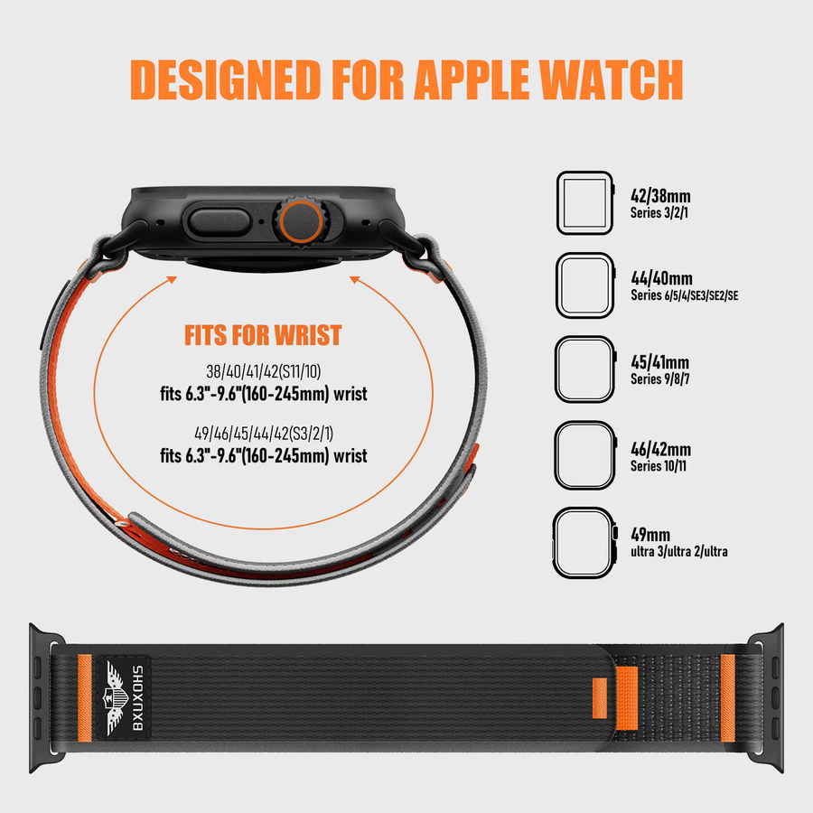 Cor Trail-Armband für Apple Watch, Textil/NATO, Schwarz, Unisex - Bild 6