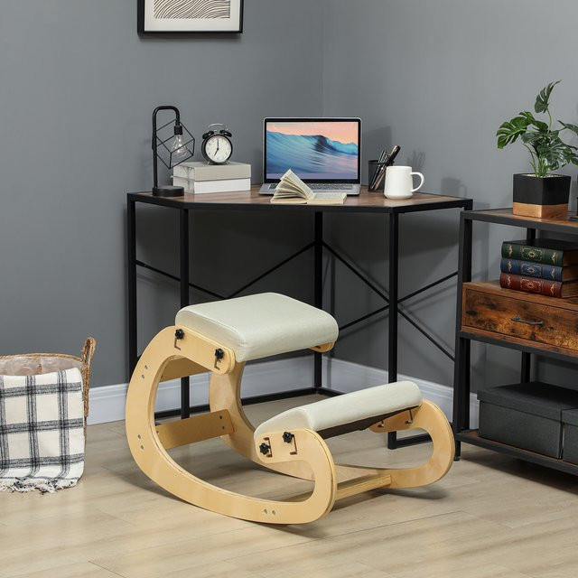HOMCOM Ergonomischer Kniestuhl mit 6 verstellbaren Einstellungen und Holzbasis in Cremeweiß - Bild 1