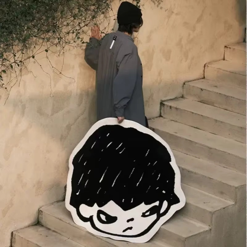 VIKAMA Rund Teppich im Cartoon Boy Art Style für Wohnzimmer und Schlafzimmer, waschbar, Durchmesser: 60 cm - Bild 3
