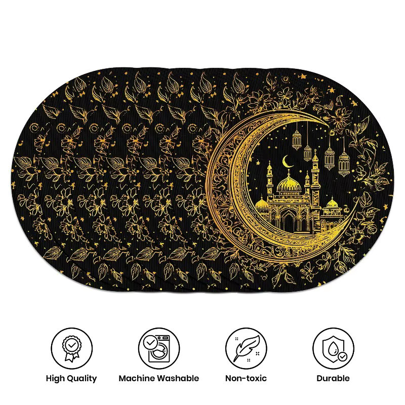 VIKAMA 6er Set Ramadan Tischsets mit floralem Design in Schwarz für das Iftar oder Eid Fest - Bild 5