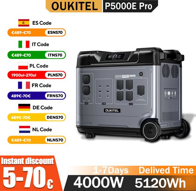 OUKITEL Tragbare Powerstation 5120Wh LiFePO4 Akku mit 4000W Solargenerator in Schwarz und Grau für Camping, Wohnmobile und Notfall-Heim-Backup - Bild 1