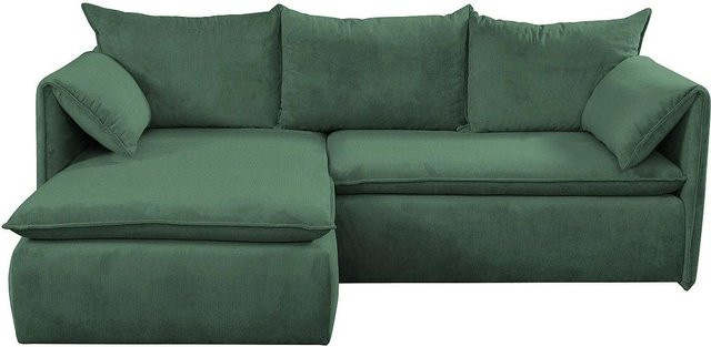 Vente-unique Schlafsofa Teodora in Piniengrün mit Cord-Bezug und L-Form - Bild 1