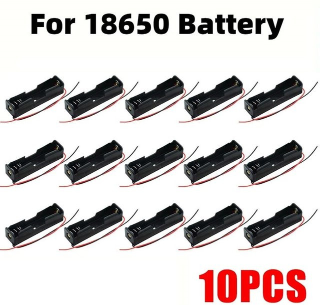 10 Stück KAFNHCKA 18650 Kunststoff-Batteriehalter Aufbewahrungsbox mit Kabelanschluss, Schwarz - Bild 1