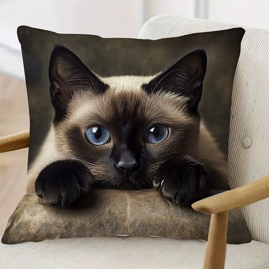 VIKAMA Kissenbezug mit siamesischer Katze, braun, 30 x 30 cm - Bild 2