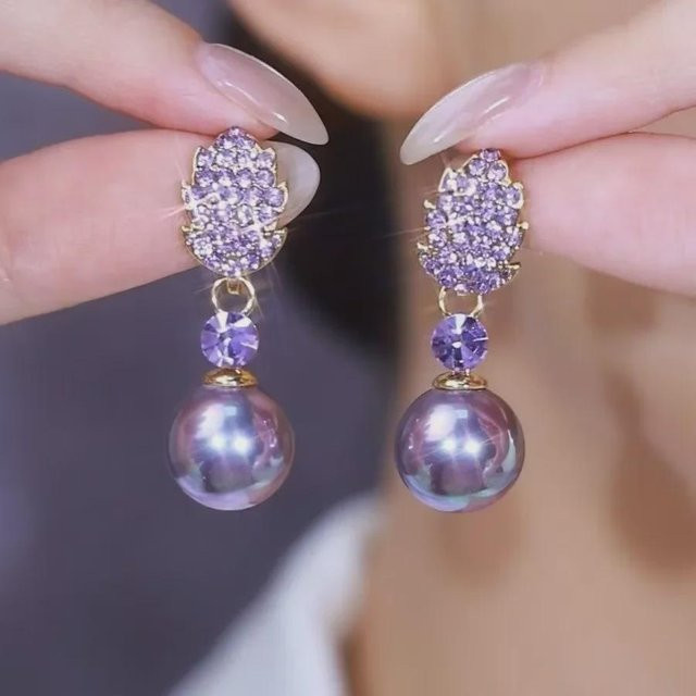 Ohrringe xianyi01, Zirkonia, Lila, Messing, Gold, Damen - Bild 1