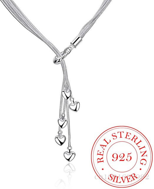 Halskette 925 Silber, Herzförmige Quasten, Damen, grau - Bild 1