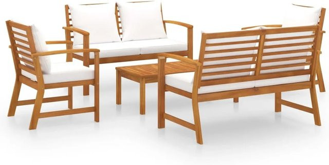 vidaXL Garten-Lounge-Set Modell 6 aus massivem Akazienholz in Braun mit weißen Polstern und Kissen - Bild 1
