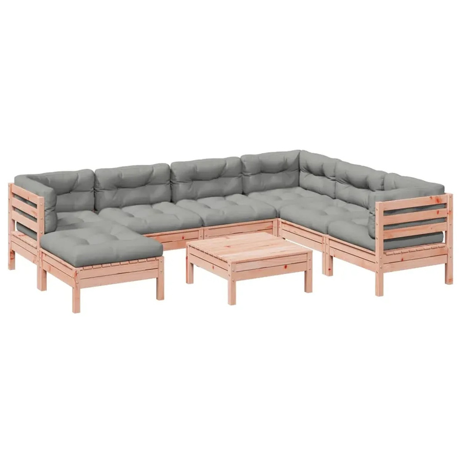 vidaXL 8-teilige Garten-Sofagarnitur aus Massivholz Douglasie in L-Form mit Kissen in Braun und Grau - Bild 2