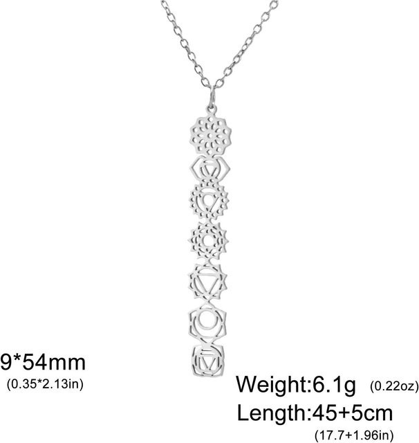 7 Chakra Anhänger Halskette, Edelstahl, Gold, Damen, 45-50cm - Bild 1