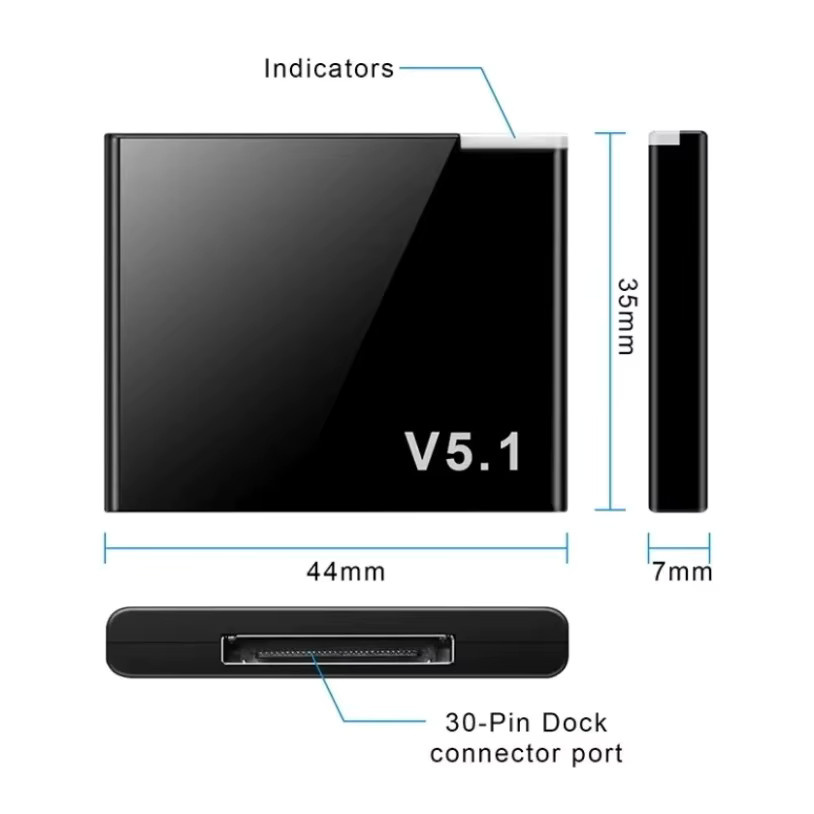 I-WAVE Bluetooth 5.1 Audio Receiver A2DP Mini Wireless Adapter für iPhone und iPod mit 30-Pin-Anschluss, Schwarz - Bild 4