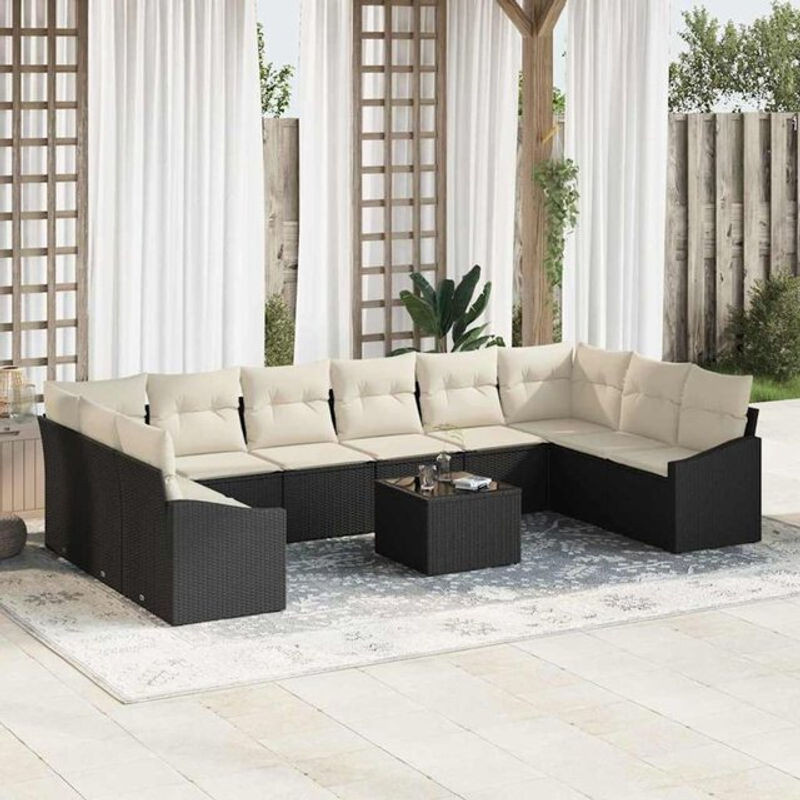 vidaXL Garten-Sofa-Set aus Poly-Rattan in Schwarz, 11-teiliges modernes Loungemöbel-Set - Bild 1