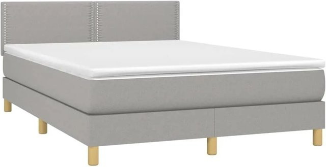 vidaXL Boxspringbett mit Matratze in Hellgrau, Hybridbett mit LED-Unterbettbeleuchtung und USB-Ladeport, B/T: 140 x 190 cm - Bild 1