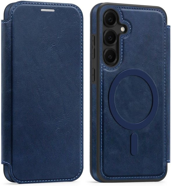 Magnetische Leder-Klapphülle für Samsung Galaxy S26 S25 Ultra S24 Plus S23 FE S22 in Blau mit Kartenfach - Bild 1