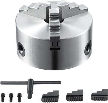 VEVOR Dreibackenfutter K11-160 für Drehbank, 160mm, Selbstzentrierend, Klemmbereich 3,5–160mm, Farbe: Silber - Bild 1