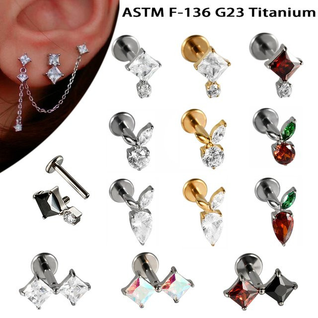Rafflesia Piercing Labret Lip Stud, Titan, Zirkonia, Silber - Bild 1
