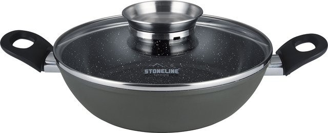 Stoneline Ceramic Servierpfanne Grau, 28 cm Durchmesser, PFAS-freie Keramikbeschichtung mit Steinpartikeln, inklusive Aroma-Glasdeckel, induktionsfähig und backofenfest - Bild 1