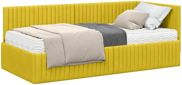 vidaXL Eckbettgestell mit 2 Matratzen und Kopfteil aus Samt in Gelb, B/T/H: 90 x 190 x 72 cm - Bild 1