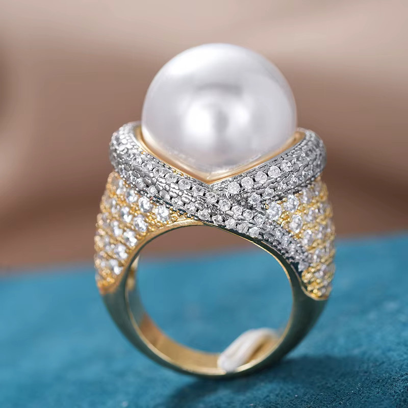 Huitan Damenring, Bicolor, Perle, Zirkonia - Bild 3