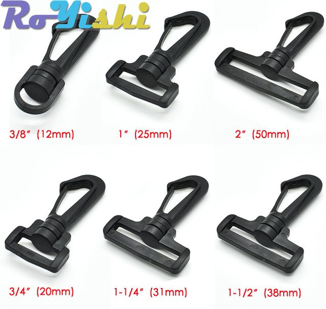 RoYishi Set aus 10 Kunststoff-Karabinerhaken und seitlichen Entriegelungsschnallen für Gurtband und Rucksäcke in Schwarz, 6 Größen von 1/2 bis 2 Zoll - Bild 1