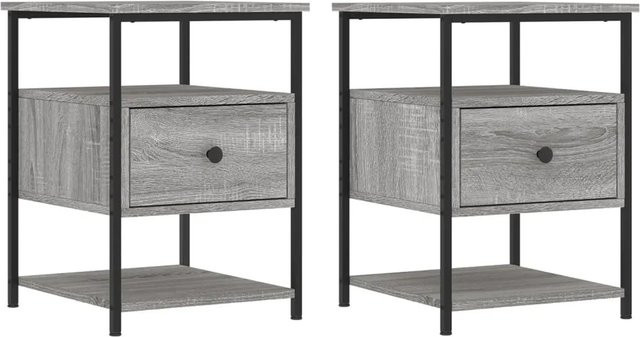 vidaXL Nachttische 2er-Set in Grau Sonoma aus Holzwerkstoff und Eisen, B/T/H: 40 x 42 x 56 cm - Bild 1