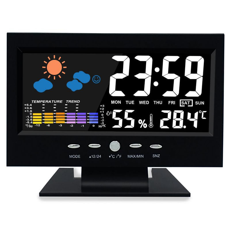 Digitale Wetteruhr mit Sprachsteuerung und Hintergrundbeleuchtung von Happy NieNie in Schwarz, inklusive Temperatur, Luftfeuchtigkeit und Wettervorhersage - Bild 9