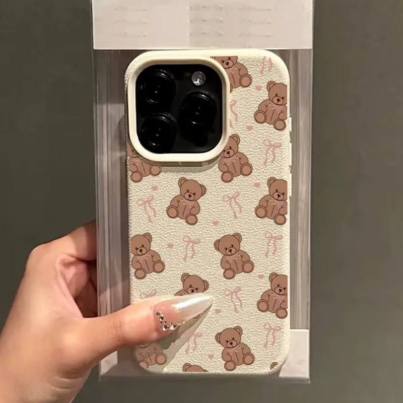Apple iPhone Schutzhülle mit niedlichem Schleifen- und Bären-Muster in weicher Ausführung für iPhone 17 16 15 14 13 12 11 Pro Max und weitere Modelle - Bild 3