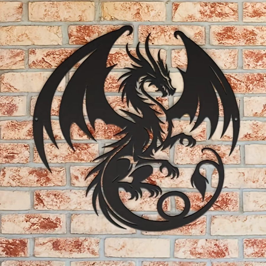 CIFBUY 2D Fliegender Drache Metall-Wandkunst in Schwarz als Eisen-Wanddekoration - Bild 3
