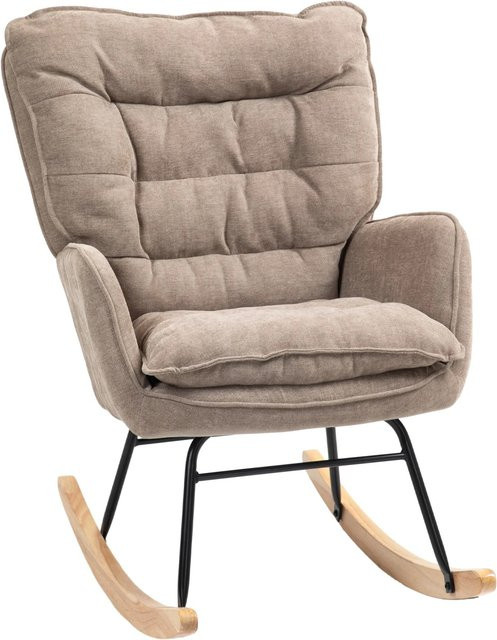 HOMCOM Schaukelstuhl aus Polyester und Schaumstoff in Braun mit Buche-Gestell, Tiefe: 71 cm, Breite: 98,5 cm, Höhe: 97 cm - Bild 1