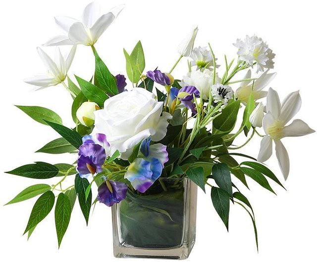 Dekorative Simulationsblumen in einer Glasvase für Tischdekoration, modernes Design in Beige und Weiß - Bild 1