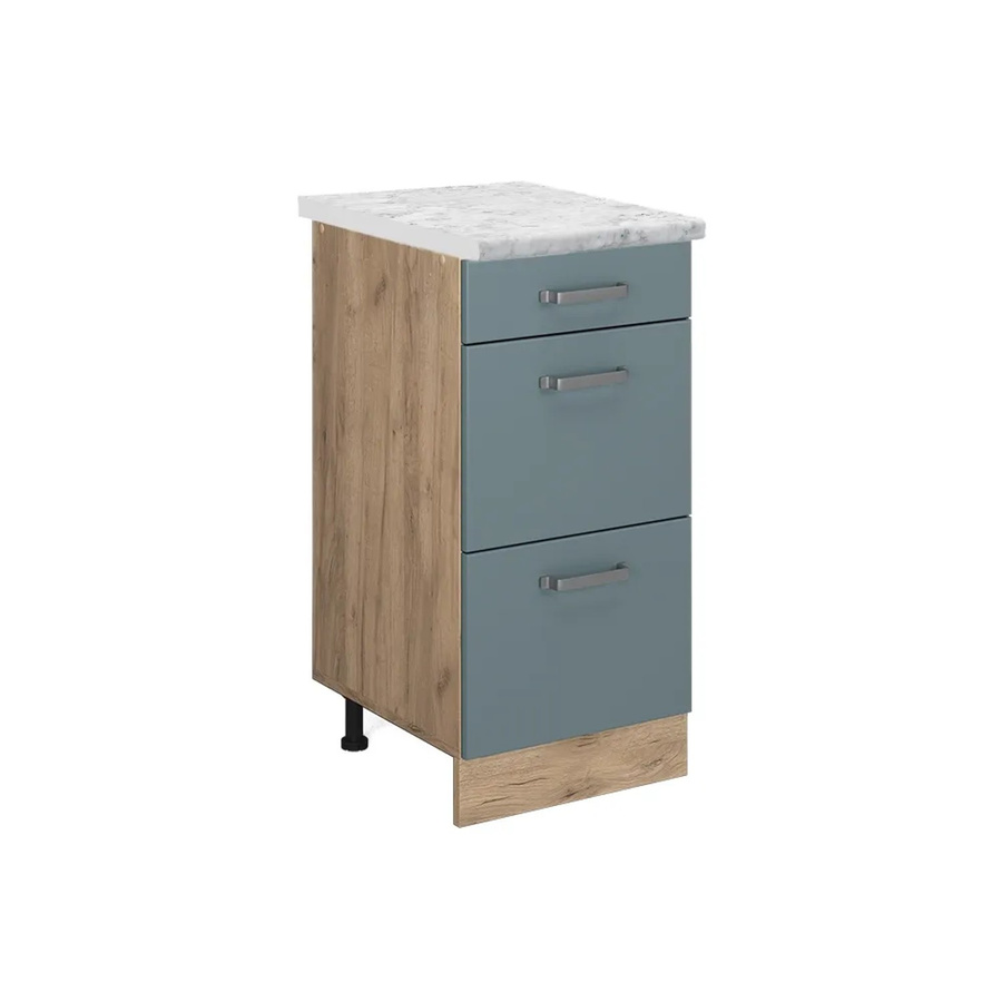 Vicco Küchenunterschrank R-Line Schubladenschrank in Blau-Grau mit Marmor-Optik, Breite: 40 cm, Höhe: 81,6 cm, Tiefe: 46 cm - Bild 2