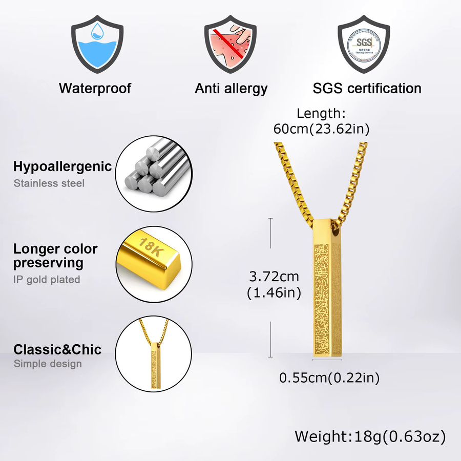 prjewel Anhänger-Halskette, Edelstahl, Gold, Herren - Bild 4