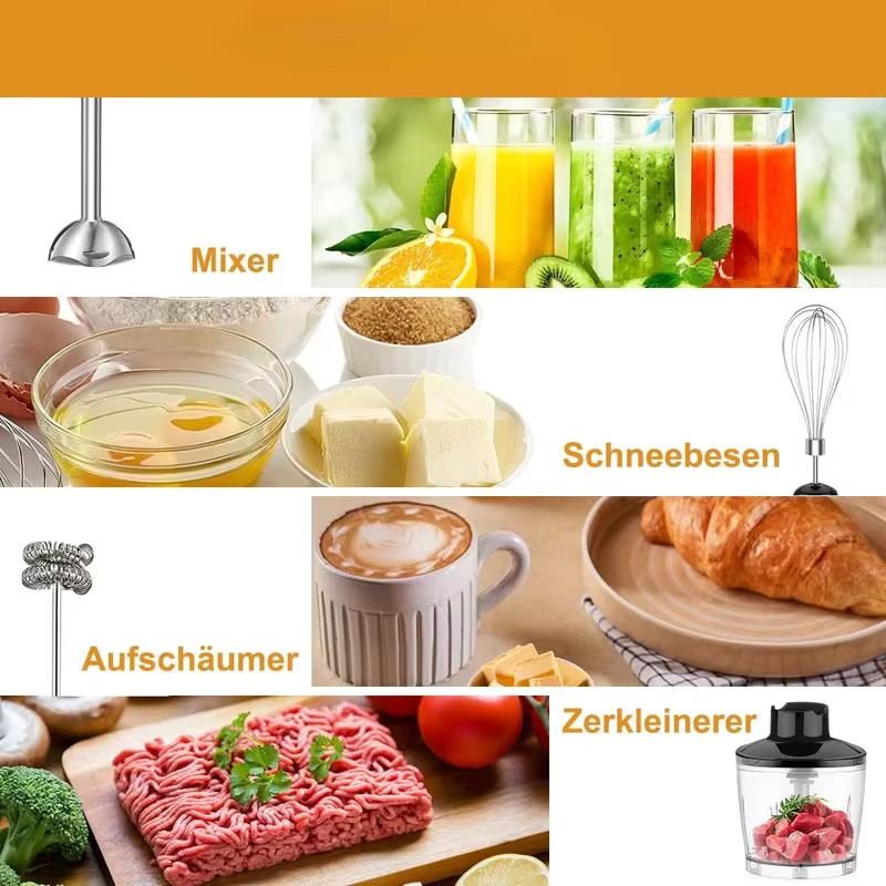 WUIETI 4-in-1 Stabmixer 700W aus Edelstahl in Schwarz und Silber für Smoothies, Suppen und Babynahrung - Bild 2
