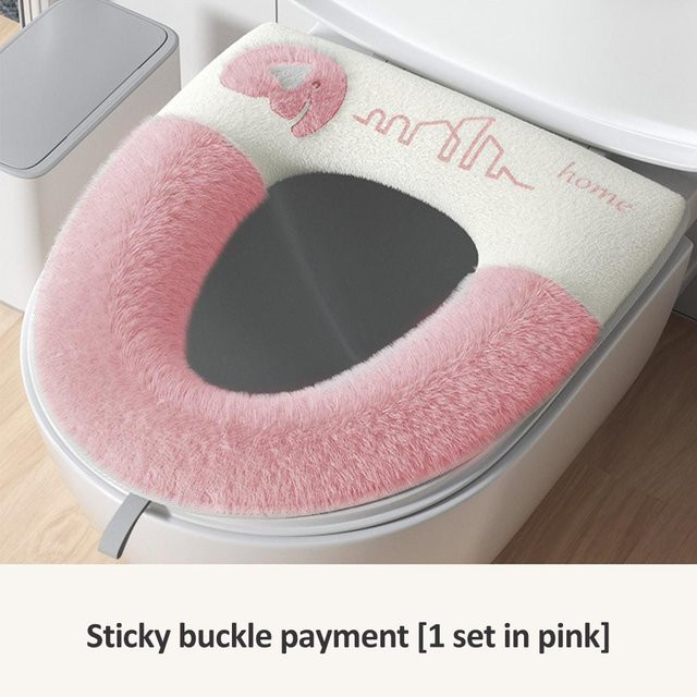 Yiran Furniture Toilettensitzauflage aus Baumwolle mit Toilettendeckelheber, weich und waschbar, Rosa - Bild 1