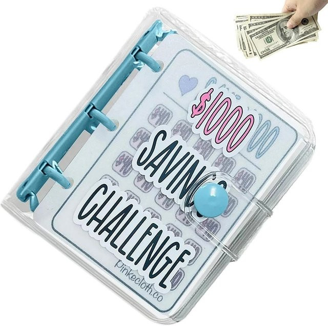 1000 Mini-Geldsparbuch Spar-Challenge-Buch mit Bargeldumschlägen und Spar-Challenge-Taschen in Pink - Bild 1