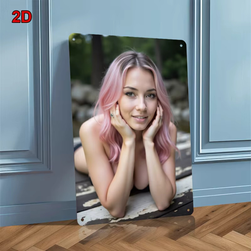 HELLOYOUNG Vintage Wandkunstschild aus Metall mit abstraktem Damenporträt in Multicolour, B/H: 30,5 x 20,3 cm - Bild 4