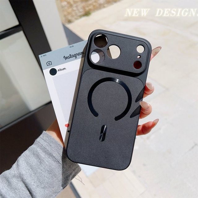 Magnetische MagSafe Schutzhülle in Denim-Textur für Apple iPhone 11 bis 17 Pro Max Plus in Orange - Bild 1