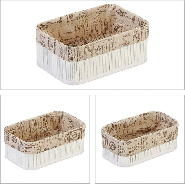 Relaxdays Aufbewahrungskörbe aus Bambus im 3er Set, Farben: Weiß und Beige, B/T/H: 30 x 20 x 12 cm - Bild 1
