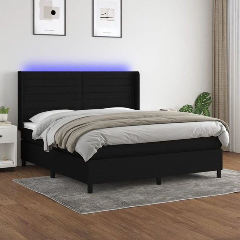 Vidaxl Boxspringbett mit Matratze und LED in Schwarz aus Stoff, B/T/H: 160 x 200 cm - Bild 1