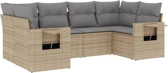 vidaXL 6-teilige Garten-Sofagarnitur in U-Form aus Poly-Rattan in Beige mit Sitzkissen und Stauraum - Bild 1