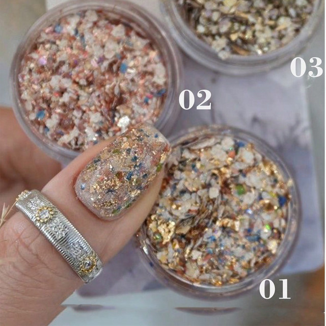 SJP Nail Art Chips, Bunte Shell Chips, Weißgold Folie & Strass Zubehör - Bild 1